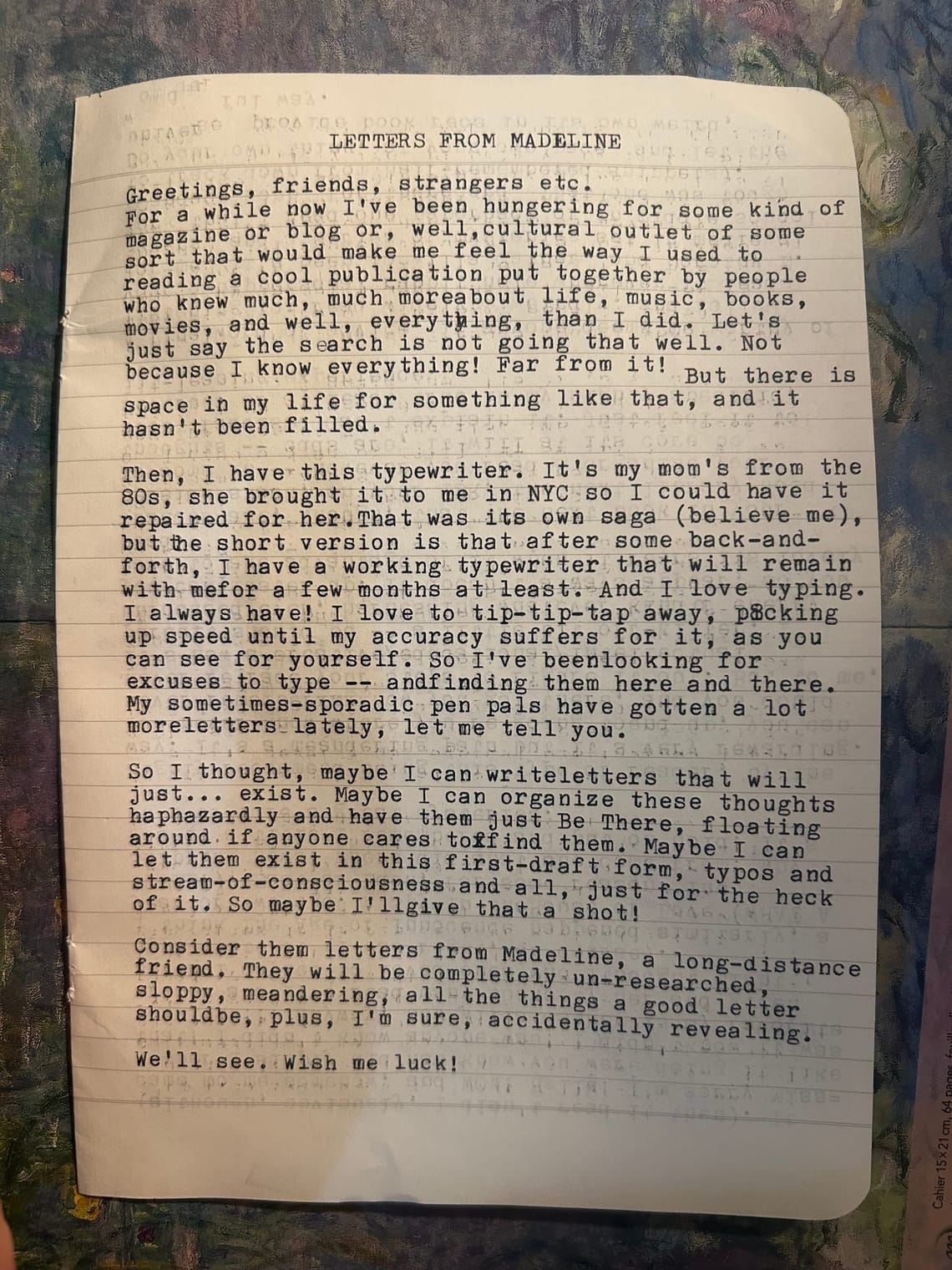 Greetings, friends, strangers etc.